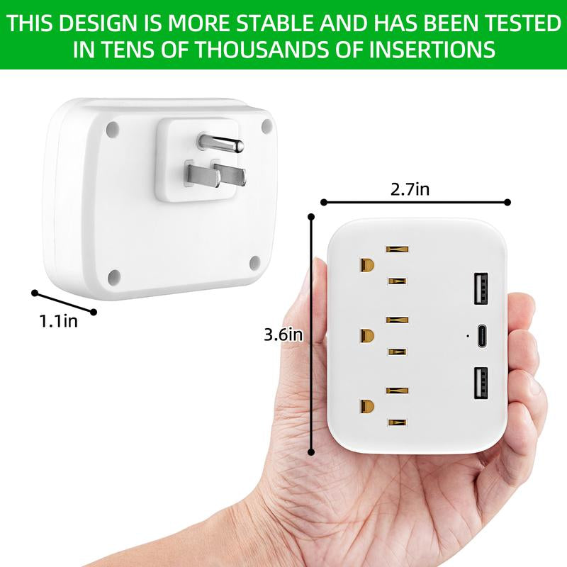 Cruise Ship Essentials - Cruise Approved Power Strip Non Surge Protector, Travel Plugs Adapter with 3 Outlets 2USB (1 USB-C) for Home Office Must Have