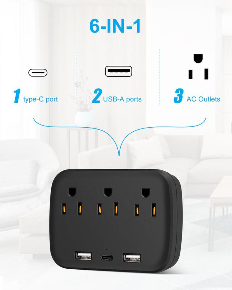 Cruise Ship Essentials - Cruise Approved Power Strip Non Surge Protector, Travel Plugs Adapter with 3 Outlets 2USB (1 USB-C) for Home Office Must Have