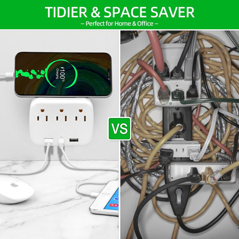 Cruise Ship Essentials - Cruise Approved Power Strip Non Surge Protector, Travel Plugs Adapter with 3 Outlets 2USB (1 USB-C) for Home Office Must Have