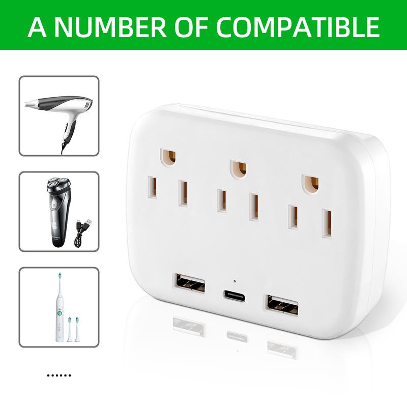 Cruise Ship Essentials - Cruise Approved Power Strip Non Surge Protector, Travel Plugs Adapter with 3 Outlets 2USB (1 USB-C) for Home Office Must Have