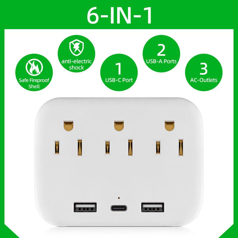 Cruise Ship Essentials - Cruise Approved Power Strip Non Surge Protector, Travel Plugs Adapter with 3 Outlets 2USB (1 USB-C) for Home Office Must Have