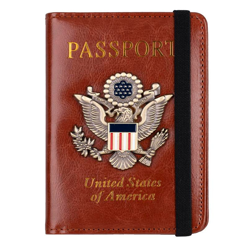 Passport Holder RFID Blocking Wallet Travel Leather Passport Cover for Women Men Waterproof Passport Wallets Must Haves 3D Metal Badge Travel Organizer Accessories Blue Multifunctional Passport Holders & Covers