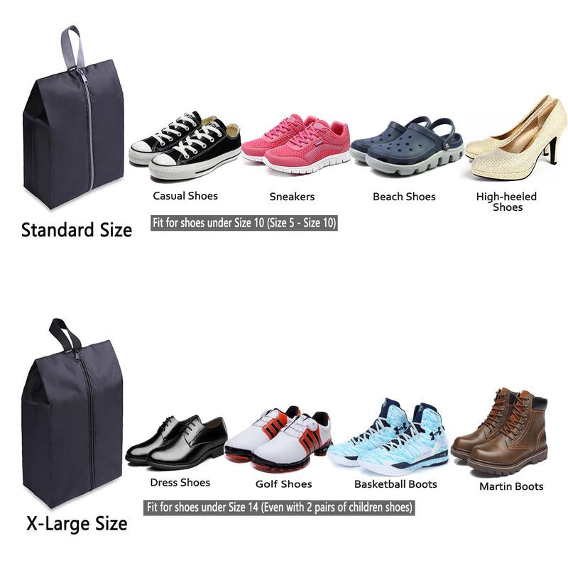 Travel Shoe Bags Set of 4 Waterproof Nylon with Zipper for Men & Women, Black