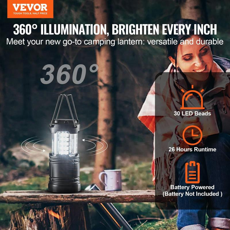 VEVOR LED Camping Lanterns, 4 Pack, Magnetic Base, Battery Powered Lights, Lightweight Hanging Collapsible Lights, Ideal for Outdoor Camping Hiking, Emergency Survival Lights for Hurricane, Black