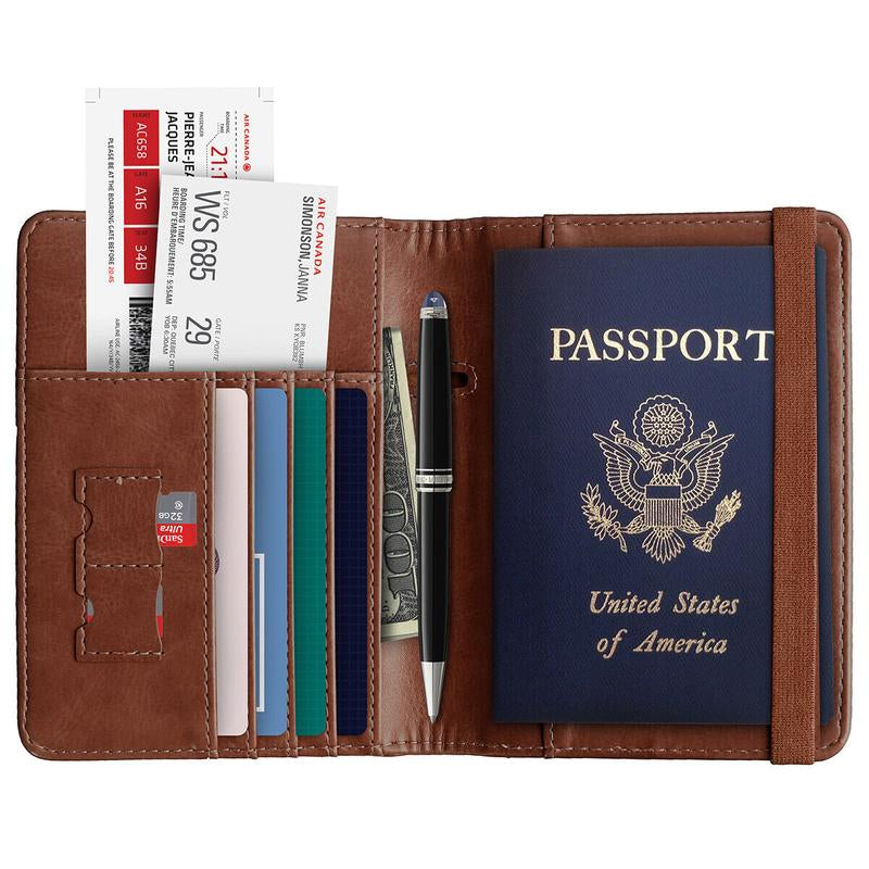 Slim Leather Travel Passport Wallet Holder with RFID Blocking Passport Holder