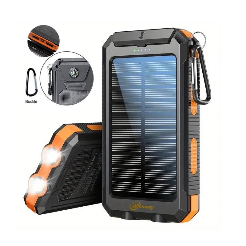 Winsway Solar Camping 10000Mah Power Bank 4 Ports Mountaineering Clip Compass and 2.4W LED Flashlight Power Usb Chargers