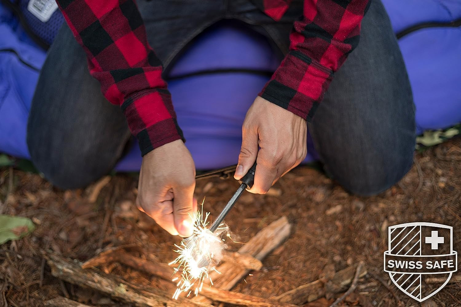 5-In-1 Magnesium Ferro Rod Fire Starter Survival Tool - Flint & Steel Striker, Compass, Paracord & Whistle - Emergency Kit for Backpacking, Camping, Hiking - All-Weather