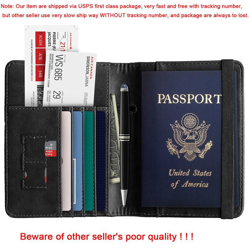 Slim Leather Travel Passport Wallet Holder with RFID Blocking Passport Holder