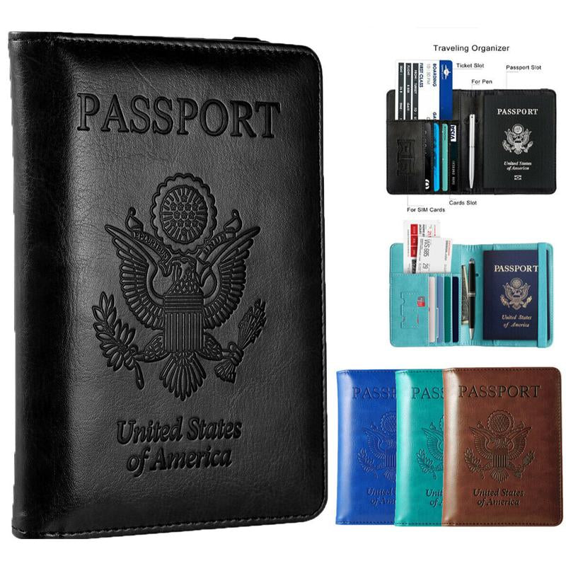 Slim Leather Travel Passport Wallet Holder with RFID Blocking Passport Holder