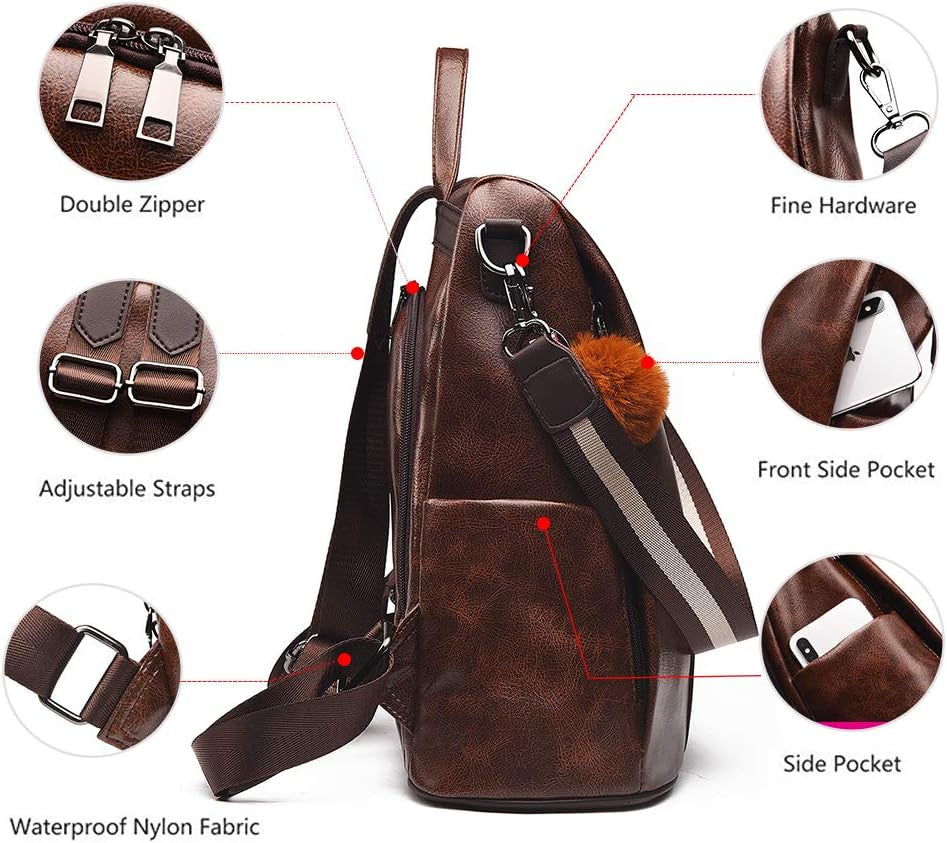 Women Backpack Purse anti Theft Waterproof Detachable Covertible Casual Travel Shoulder Bag (Coffee)