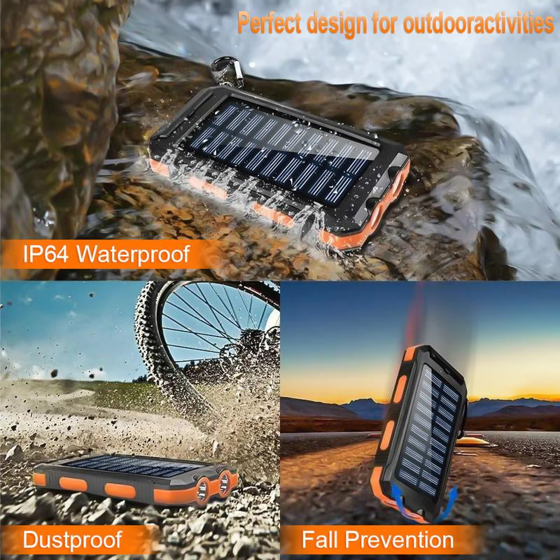 Winsway Solar Camping 10000Mah Power Bank 4 Ports Mountaineering Clip Compass and 2.4W LED Flashlight Power Usb Chargers