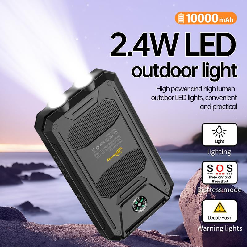 Winsway Solar Camping 10000Mah Power Bank 4 Ports Mountaineering Clip Compass and 2.4W LED Flashlight Power Usb Chargers