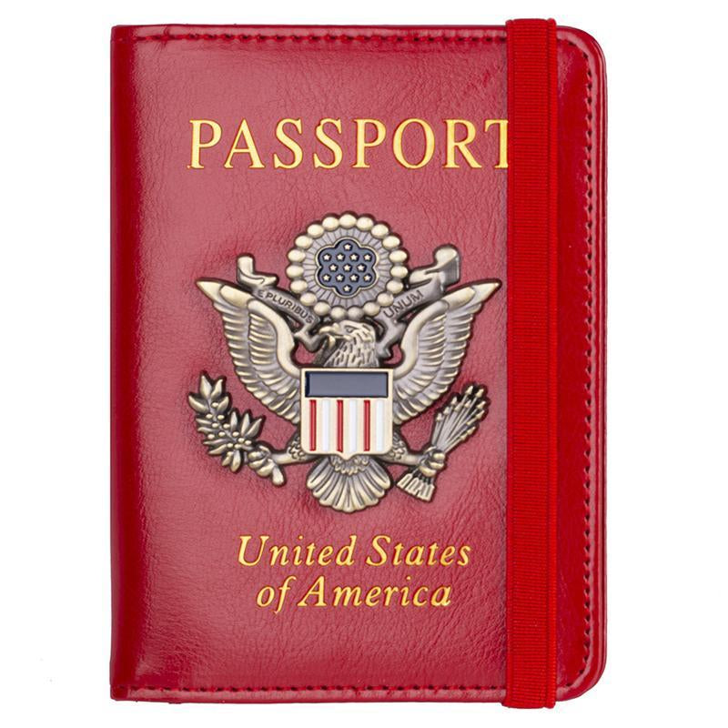 Passport Holder RFID Blocking Wallet Travel Leather Passport Cover for Women Men Waterproof Passport Wallets Must Haves 3D Metal Badge Travel Organizer Accessories Blue Multifunctional Passport Holders & Covers