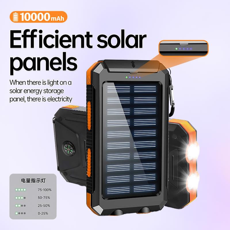 Winsway Solar Camping 10000Mah Power Bank 4 Ports Mountaineering Clip Compass and 2.4W LED Flashlight Power Usb Chargers