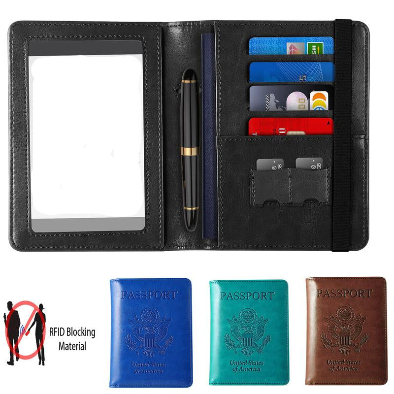 Slim Leather Travel Passport Wallet Holder with RFID Blocking Passport Holder