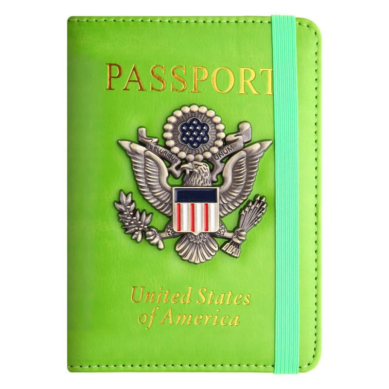 Passport Holder RFID Blocking Wallet Travel Leather Passport Cover for Women Men Waterproof Passport Wallets Must Haves 3D Metal Badge Travel Organizer Accessories Blue Multifunctional Passport Holders & Covers