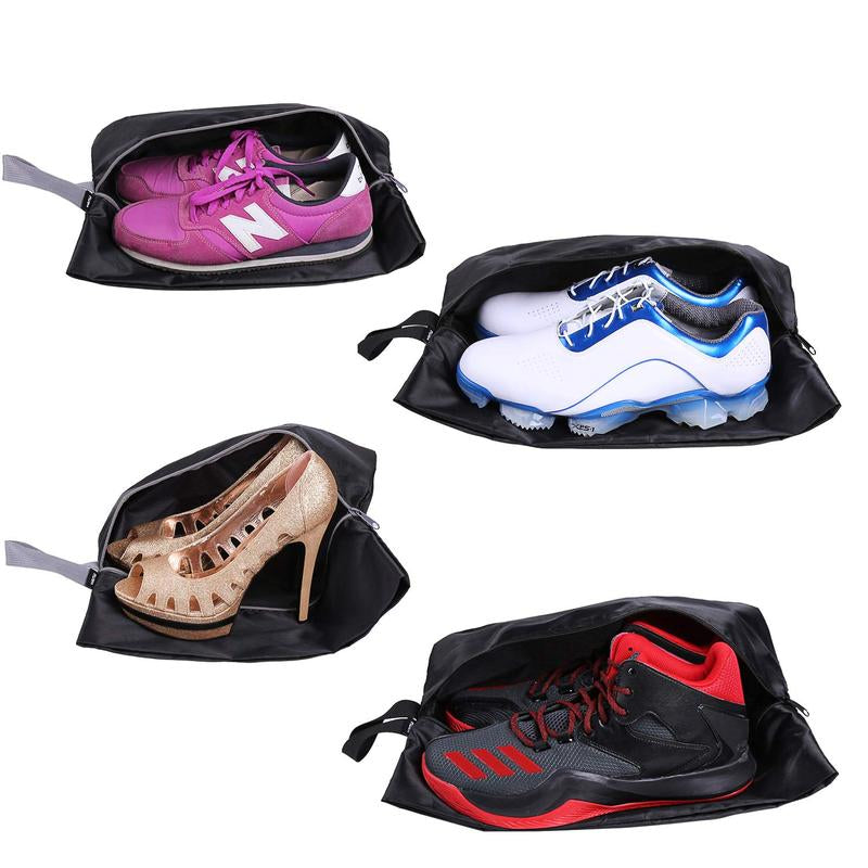 Travel Shoe Bags Set of 4 Waterproof Nylon with Zipper for Men & Women, Black