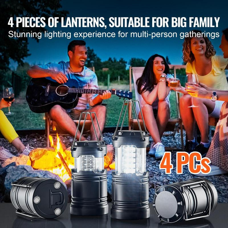 VEVOR LED Camping Lanterns, 4 Pack, Magnetic Base, Battery Powered Lights, Lightweight Hanging Collapsible Lights, Ideal for Outdoor Camping Hiking, Emergency Survival Lights for Hurricane, Black