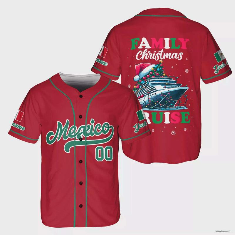 Personalized Family Cruise Mexico Vacation Christmas Baseball Jersey XS-5XL