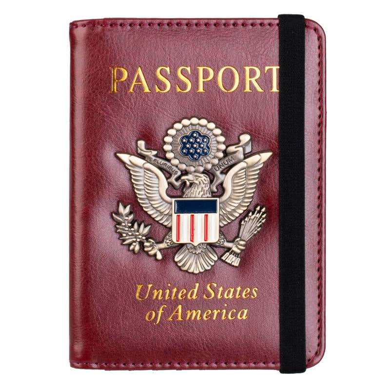 Passport Holder RFID Blocking Wallet Travel Leather Passport Cover for Women Men Waterproof Passport Wallets Must Haves 3D Metal Badge Travel Organizer Accessories Blue Multifunctional Passport Holders & Covers