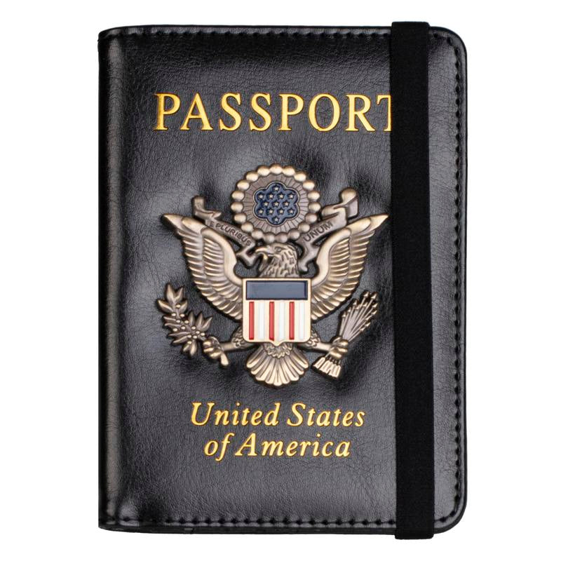 Passport Holder RFID Blocking Wallet Travel Leather Passport Cover for Women Men Waterproof Passport Wallets Must Haves 3D Metal Badge Travel Organizer Accessories Blue Multifunctional Passport Holders & Covers