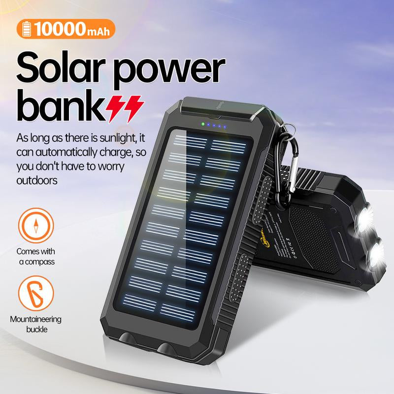 Winsway Solar Camping 10000Mah Power Bank 4 Ports Mountaineering Clip Compass and 2.4W LED Flashlight Power Usb Chargers