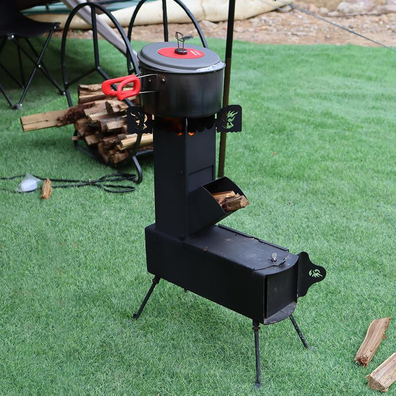 Rocket Stove for Cooking, Portable Wood Burning Stove, Ideal for Camping, Backyard Cooking, Outdoor BBQ Events, Comes with Storage Bag