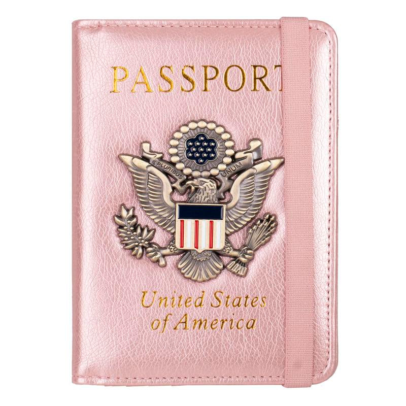 Passport Holder RFID Blocking Wallet Travel Leather Passport Cover for Women Men Waterproof Passport Wallets Must Haves 3D Metal Badge Travel Organizer Accessories Blue Multifunctional Passport Holders & Covers