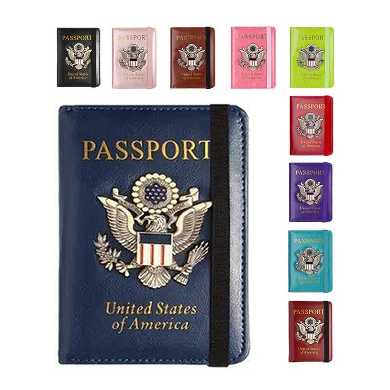 Passport Holder RFID Blocking Wallet Travel Leather Passport Cover for Women Men Waterproof Passport Wallets Must Haves 3D Metal Badge Travel Organizer Accessories Blue Multifunctional Passport Holders & Covers