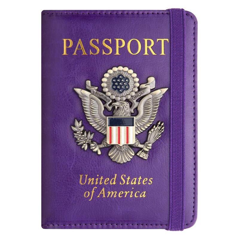 Passport Holder RFID Blocking Wallet Travel Leather Passport Cover for Women Men Waterproof Passport Wallets Must Haves 3D Metal Badge Travel Organizer Accessories Blue Multifunctional Passport Holders & Covers