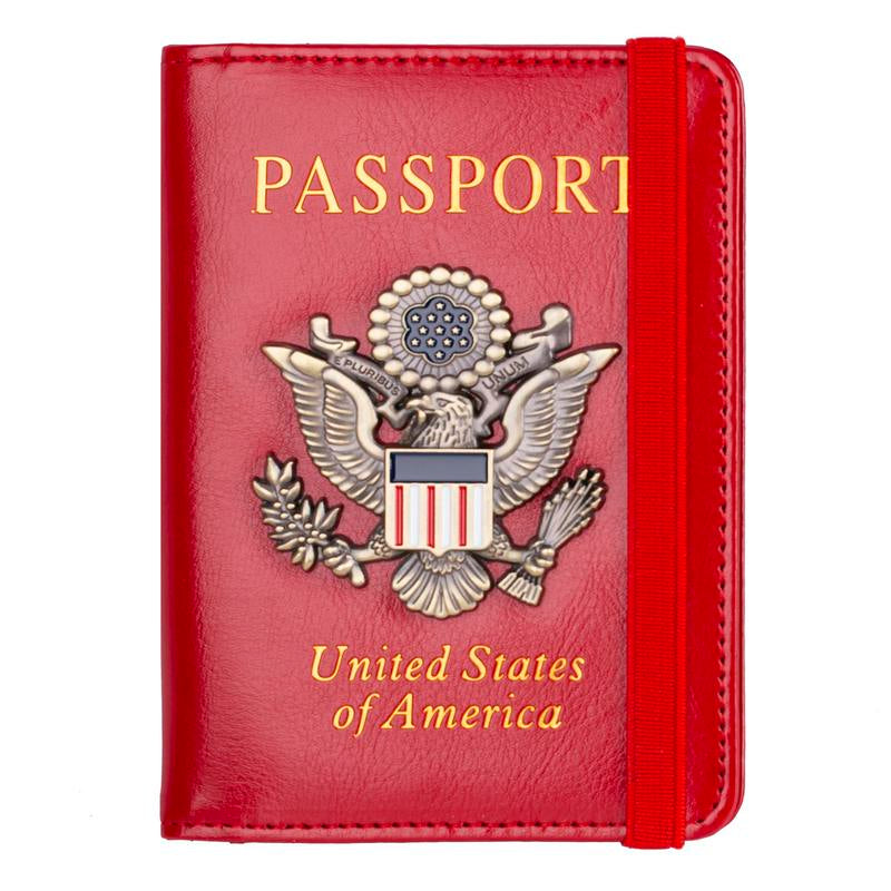 Passport Holder RFID Blocking Wallet Travel Leather Passport Cover for Women Men Waterproof Passport Wallets Must Haves 3D Metal Badge Travel Organizer Accessories Blue Multifunctional Passport Holders & Covers