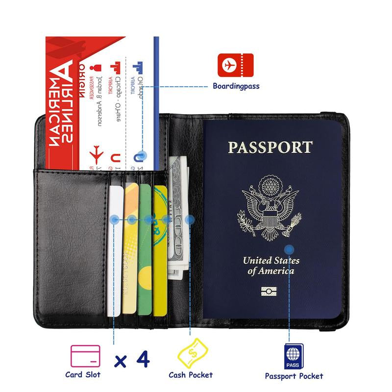 Passport Holder RFID Blocking Wallet Travel Leather Passport Cover for Women Men Waterproof Passport Wallets Must Haves 3D Metal Badge Travel Organizer Accessories Blue Multifunctional Passport Holders & Covers