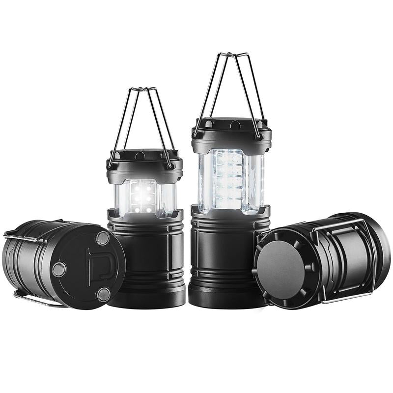 VEVOR LED Camping Lanterns, 4 Pack, Magnetic Base, Battery Powered Lights, Lightweight Hanging Collapsible Lights, Ideal for Outdoor Camping Hiking, Emergency Survival Lights for Hurricane, Black